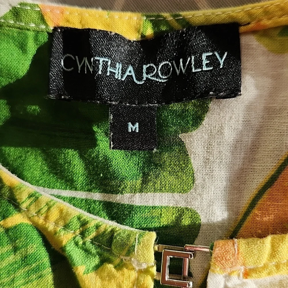 Cynthia Rowley Tropical Print Linen Blend Blouse M - Picture 10 of 11